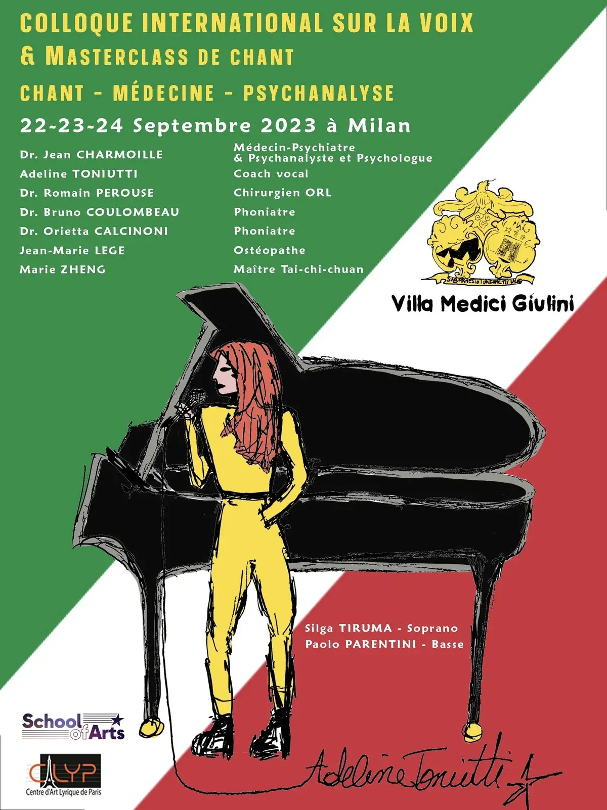 Affiche du Colloque international sur la voix, 22 au 24 septembre 2023, Villa Medici Giulini, avec la liste des intervenants dont Jean-Marie Legé